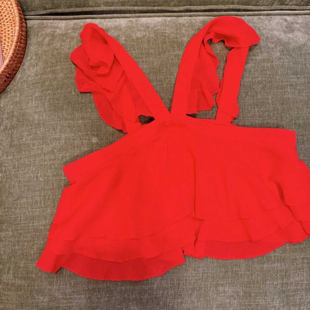 Sintra Ruffle Crop Top Red - Picture 3 of 5